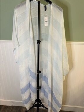 NWT- Lane Bryant Sheer Striped Kimono/Swim Cover-up in White and Light Blue